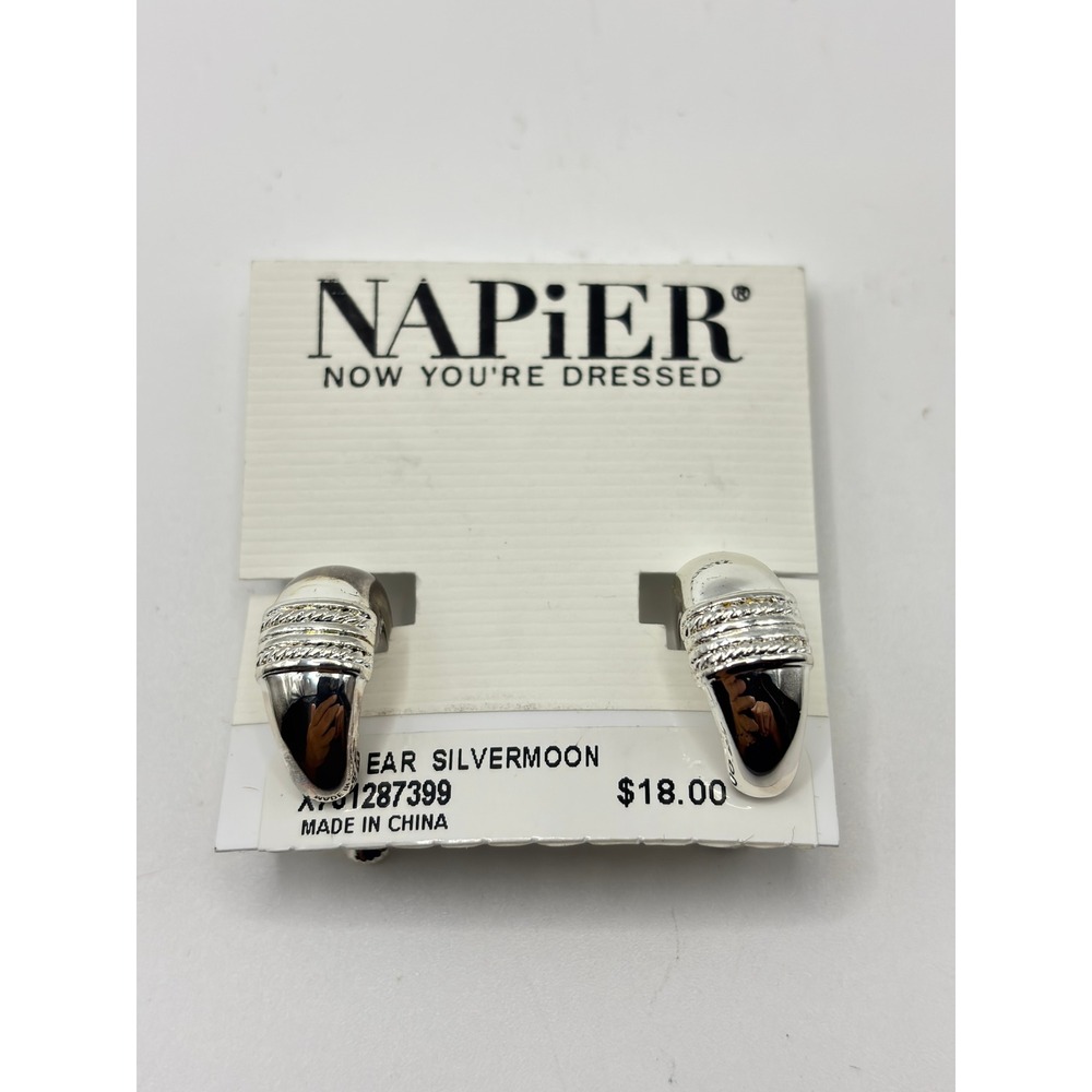 Napier Clip On Earrings Womens OS Silver Silvermoon Textured Rope Hoop 1287399